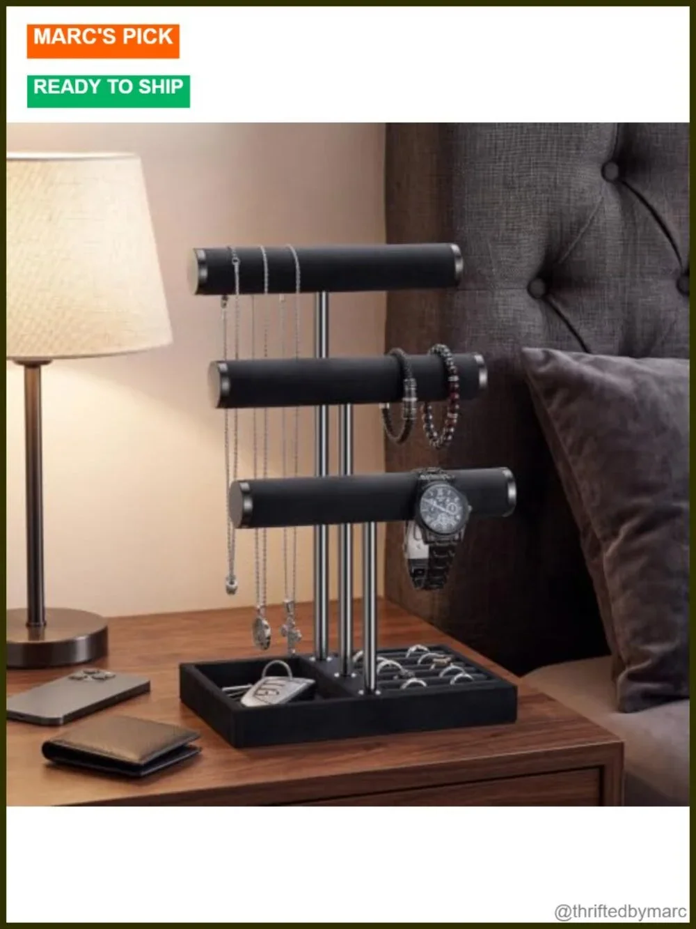 Mens Velvet Jewelry Organizer 3 Tier Watch Display Stand